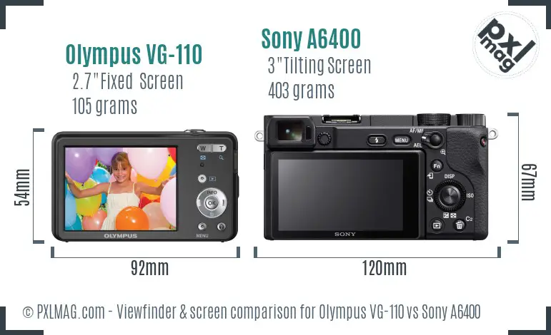 Olympus VG-110 vs Sony A6400 Screen and Viewfinder comparison