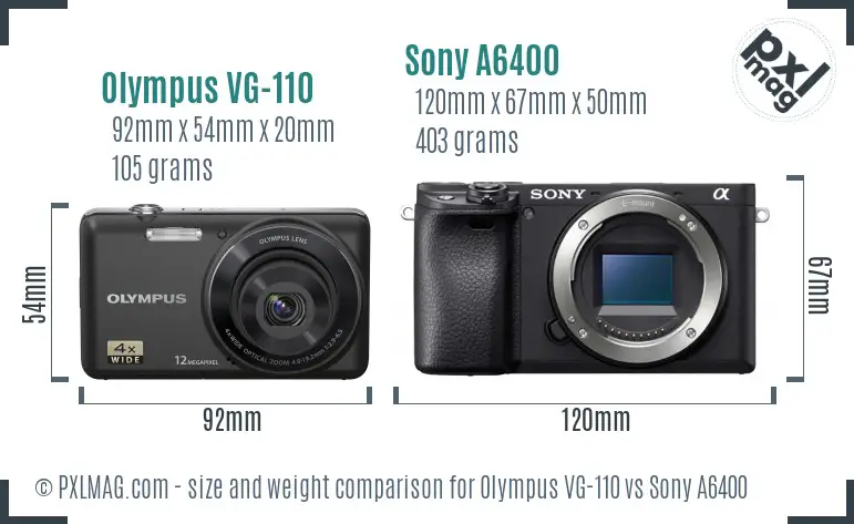 Olympus VG-110 vs Sony A6400 size comparison