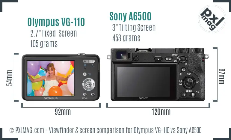 Olympus VG-110 vs Sony A6500 Screen and Viewfinder comparison