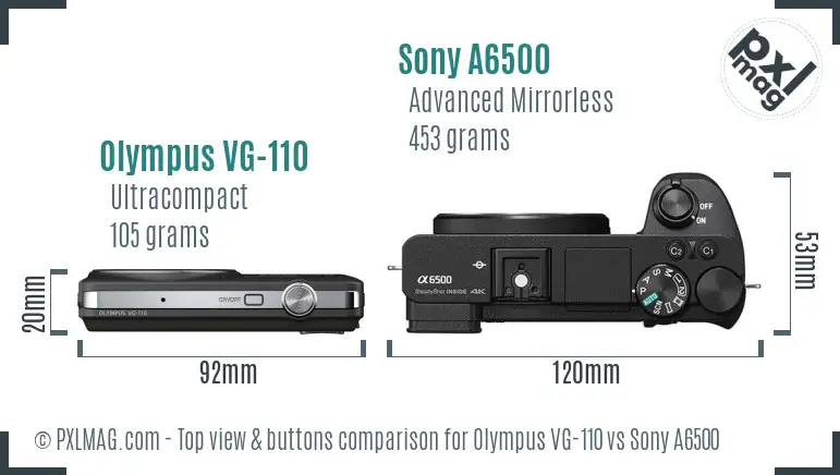 Olympus VG-110 vs Sony A6500 top view buttons comparison