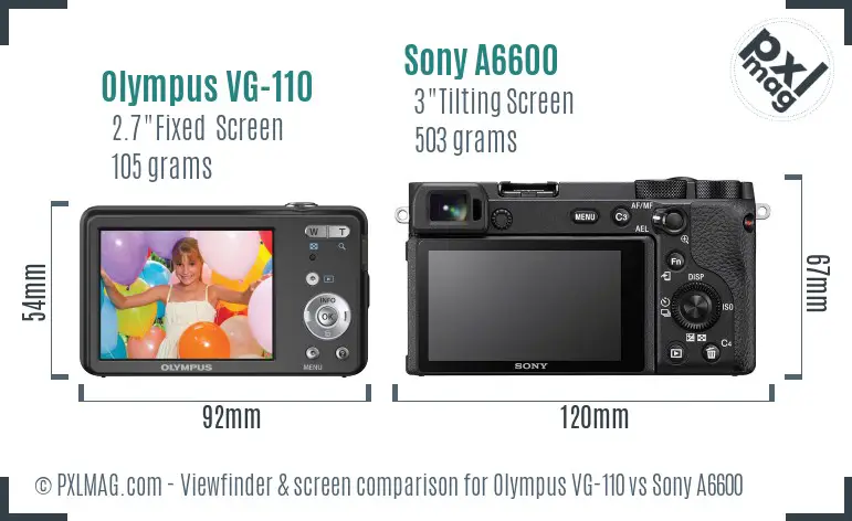 Olympus VG-110 vs Sony A6600 Screen and Viewfinder comparison