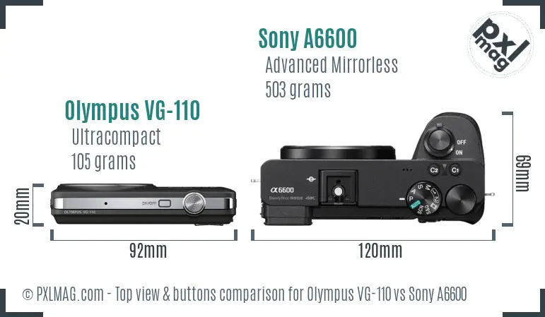Olympus VG-110 vs Sony A6600 top view buttons comparison
