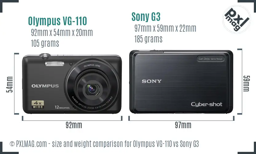 Olympus VG-110 vs Sony G3 size comparison