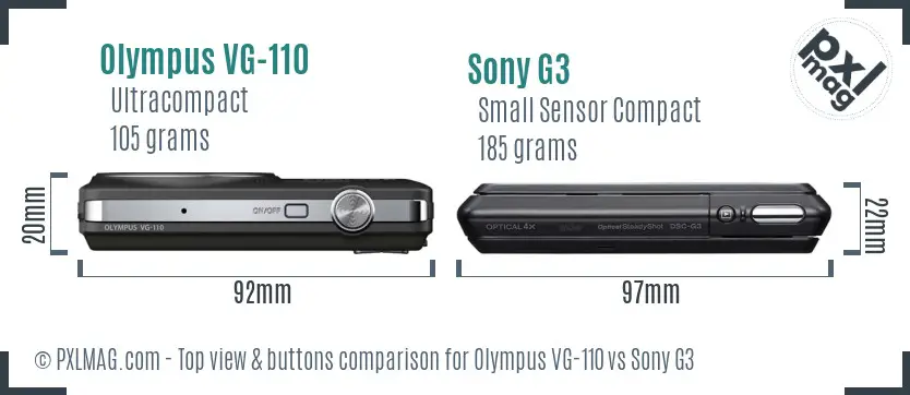 Olympus VG-110 vs Sony G3 top view buttons comparison