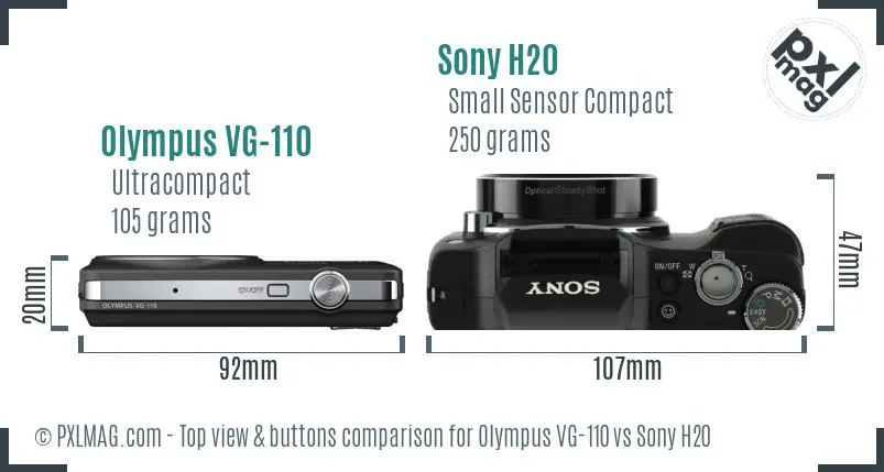 Olympus VG-110 vs Sony H20 top view buttons comparison