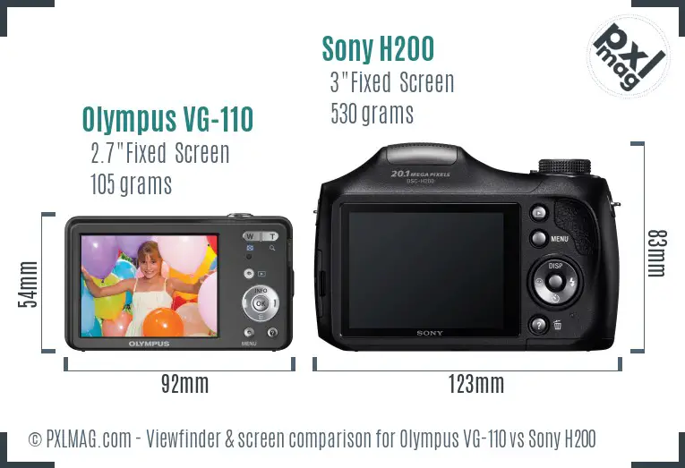 Olympus VG-110 vs Sony H200 Screen and Viewfinder comparison