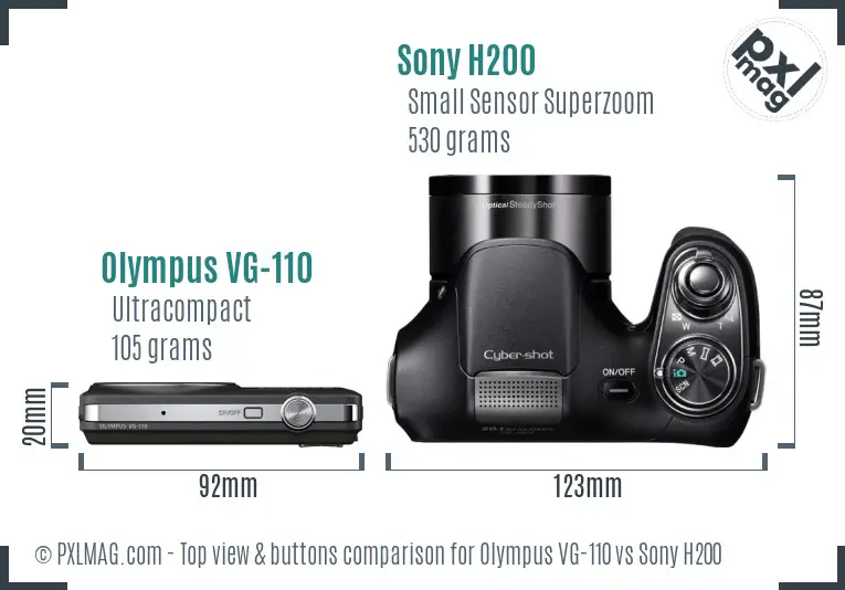Olympus VG-110 vs Sony H200 top view buttons comparison