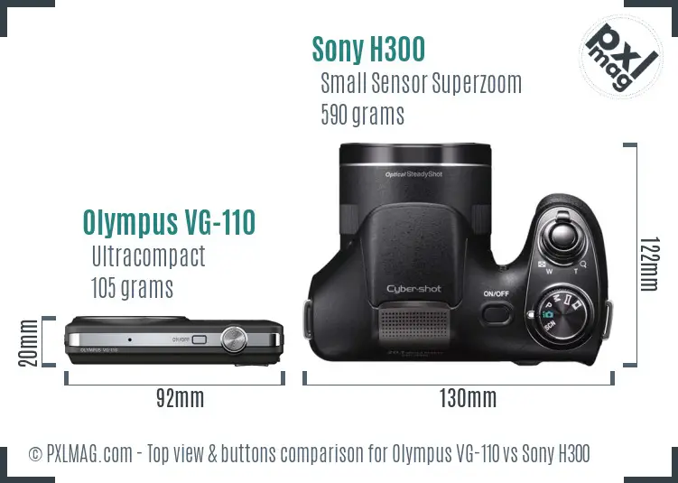Olympus VG-110 vs Sony H300 top view buttons comparison