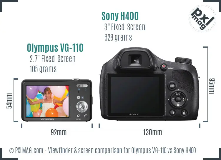 Olympus VG-110 vs Sony H400 Screen and Viewfinder comparison