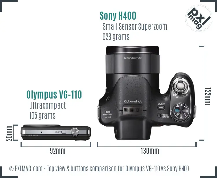 Olympus VG-110 vs Sony H400 top view buttons comparison