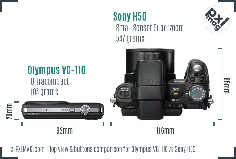 Olympus VG-110 vs Sony H50 top view buttons comparison