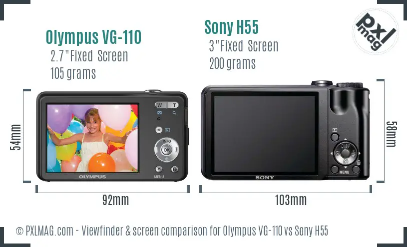 Olympus VG-110 vs Sony H55 Screen and Viewfinder comparison