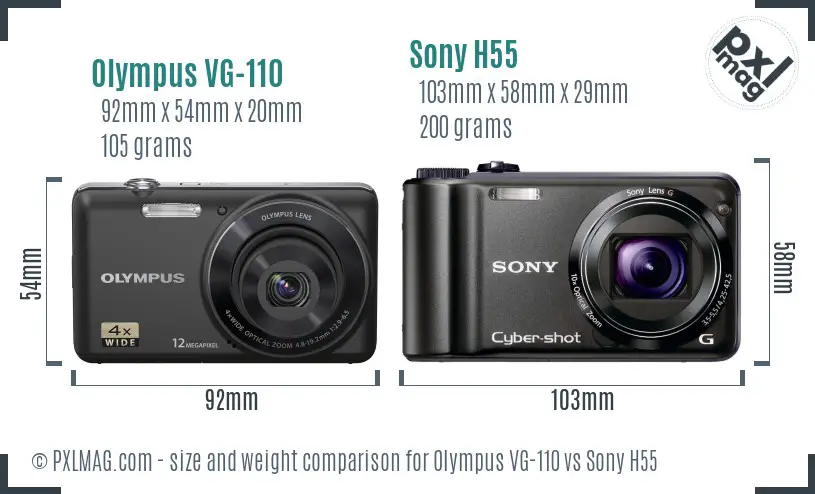 Olympus VG-110 vs Sony H55 size comparison