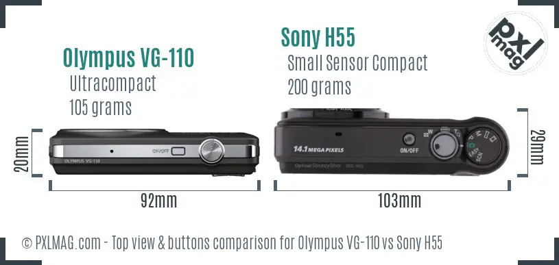 Olympus VG-110 vs Sony H55 top view buttons comparison