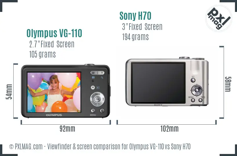 Olympus VG-110 vs Sony H70 Screen and Viewfinder comparison