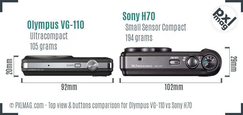 Olympus VG-110 vs Sony H70 top view buttons comparison