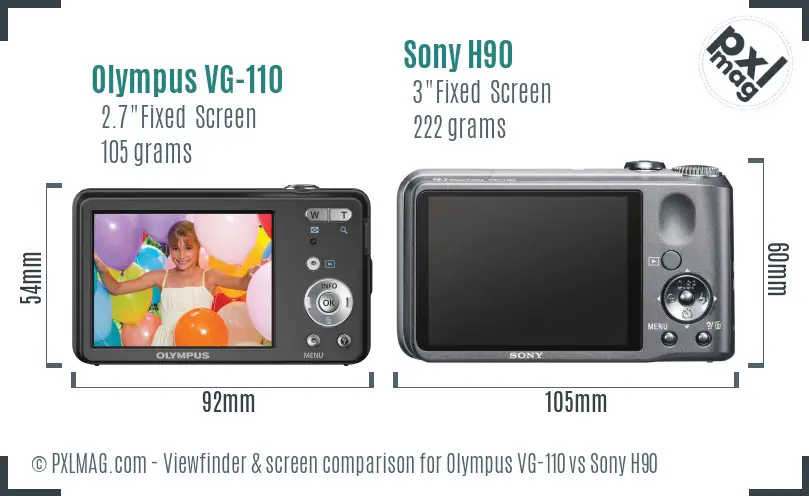 Olympus VG-110 vs Sony H90 Screen and Viewfinder comparison
