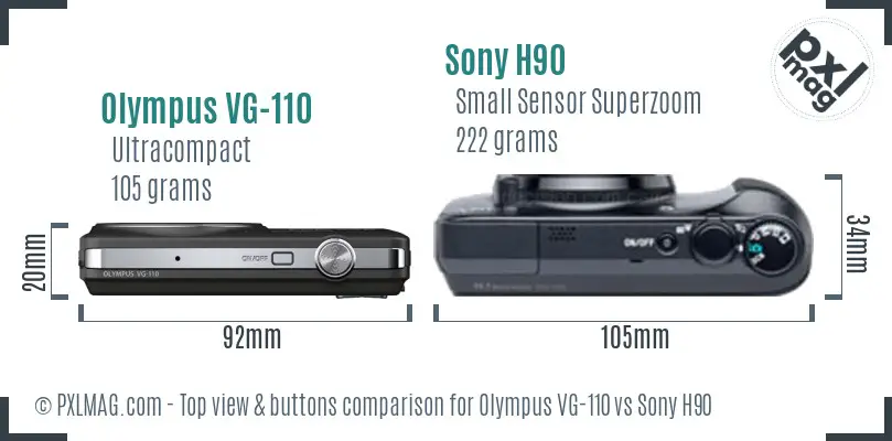 Olympus VG-110 vs Sony H90 top view buttons comparison