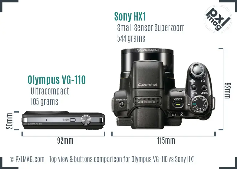 Olympus VG-110 vs Sony HX1 top view buttons comparison