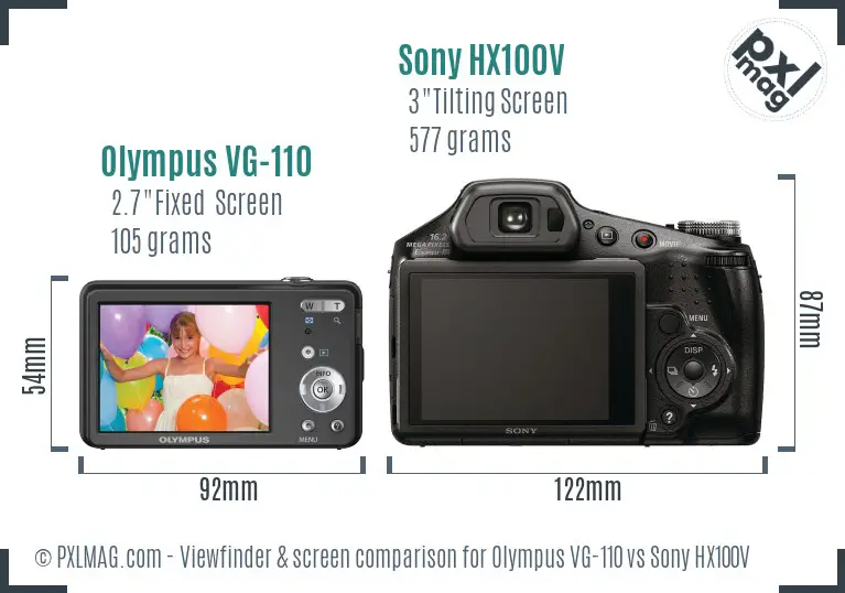 Olympus VG-110 vs Sony HX100V Screen and Viewfinder comparison