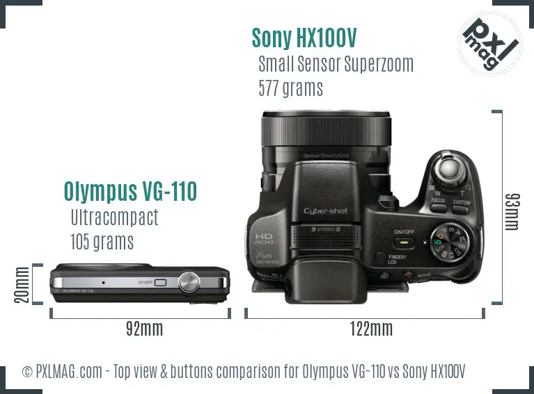 Olympus VG-110 vs Sony HX100V top view buttons comparison
