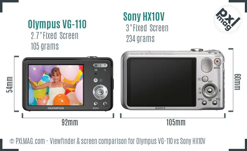 Olympus VG-110 vs Sony HX10V Screen and Viewfinder comparison