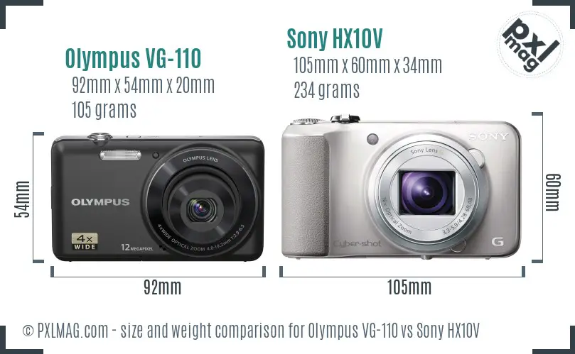 Olympus VG-110 vs Sony HX10V size comparison
