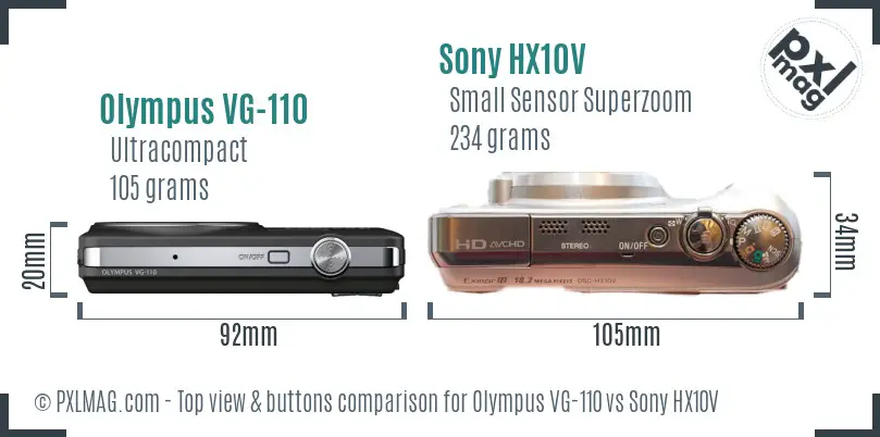 Olympus VG-110 vs Sony HX10V top view buttons comparison
