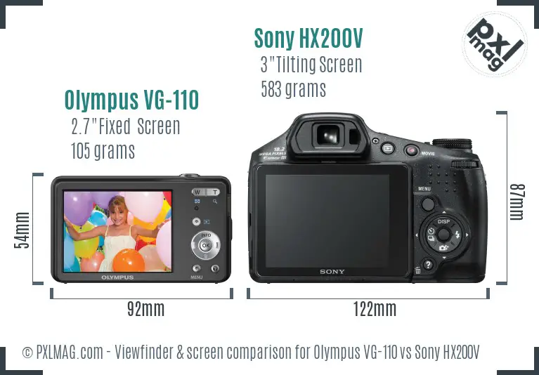 Olympus VG-110 vs Sony HX200V Screen and Viewfinder comparison
