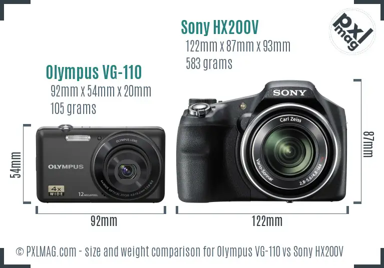 Olympus VG-110 vs Sony HX200V size comparison