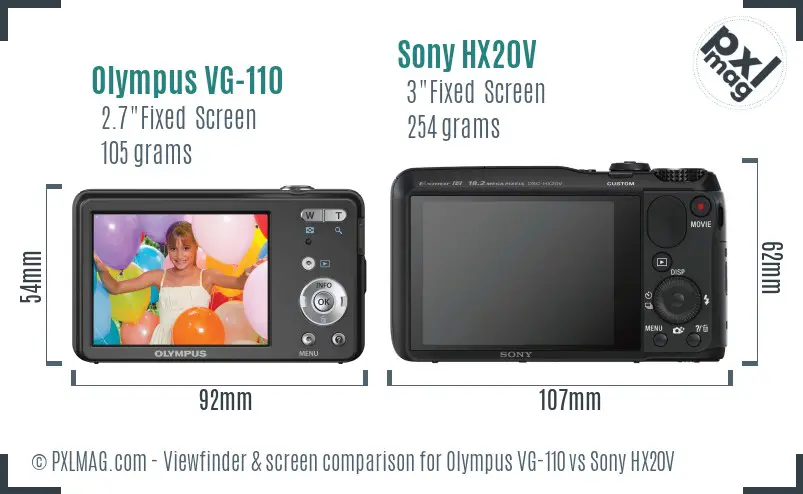 Olympus VG-110 vs Sony HX20V Screen and Viewfinder comparison