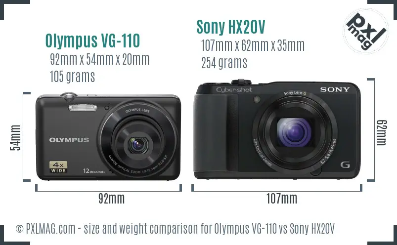 Olympus VG-110 vs Sony HX20V size comparison