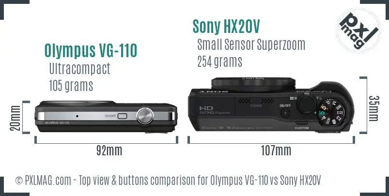Olympus VG-110 vs Sony HX20V top view buttons comparison