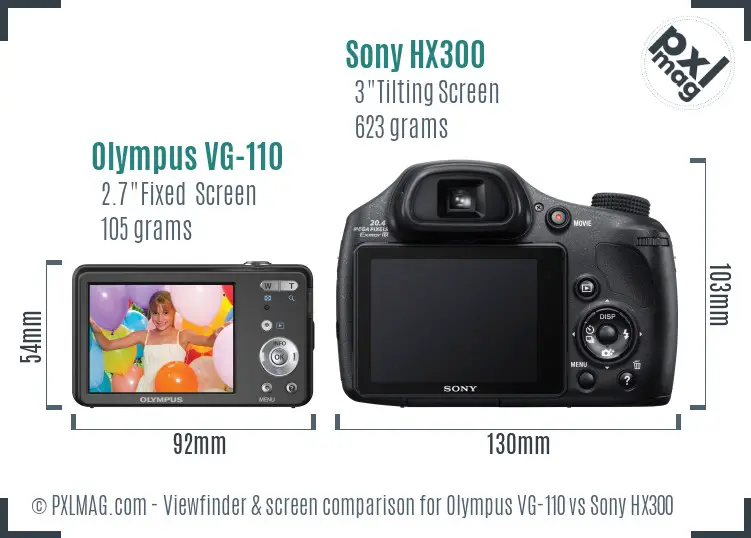 Olympus VG-110 vs Sony HX300 Screen and Viewfinder comparison