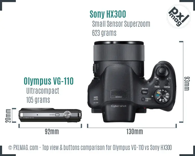 Olympus VG-110 vs Sony HX300 top view buttons comparison
