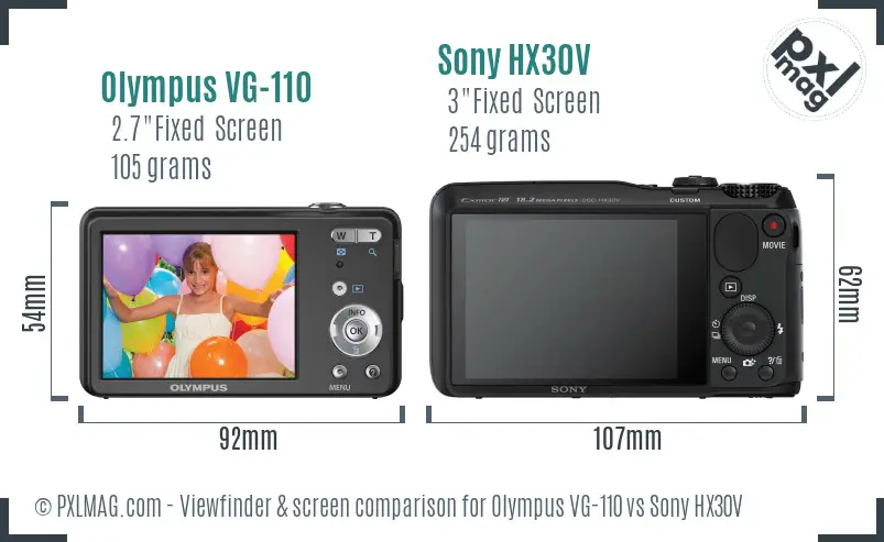 Olympus VG-110 vs Sony HX30V Screen and Viewfinder comparison