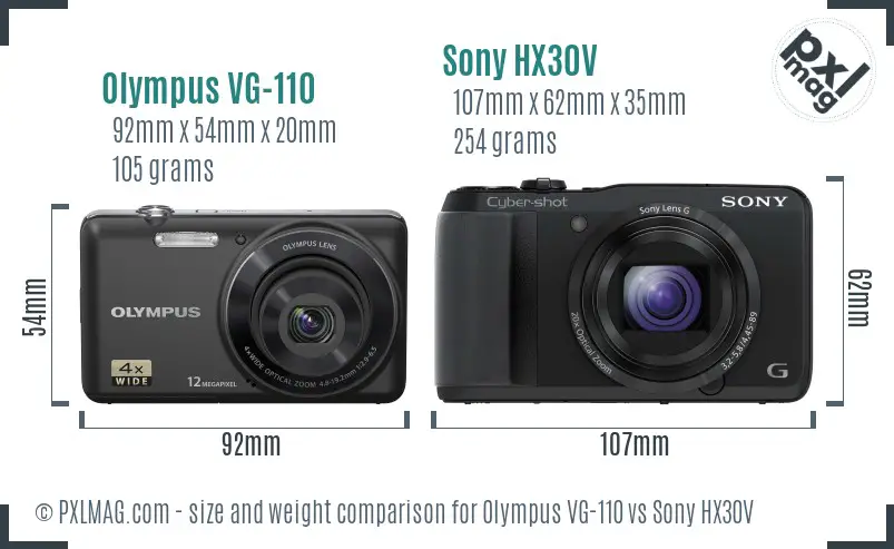 Olympus VG-110 vs Sony HX30V size comparison