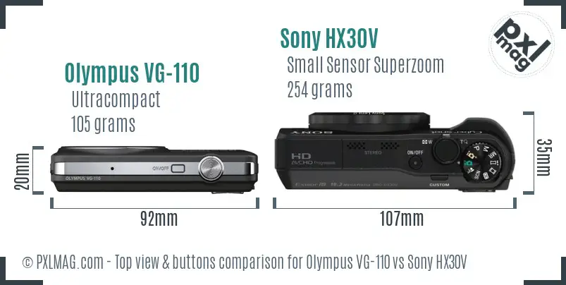 Olympus VG-110 vs Sony HX30V top view buttons comparison