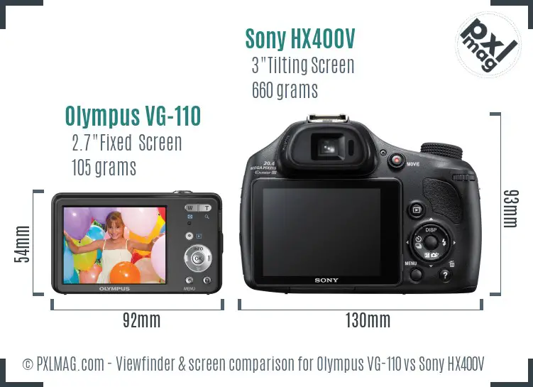 Olympus VG-110 vs Sony HX400V Screen and Viewfinder comparison