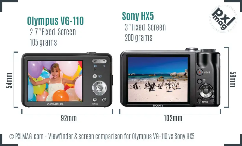 Olympus VG-110 vs Sony HX5 Screen and Viewfinder comparison