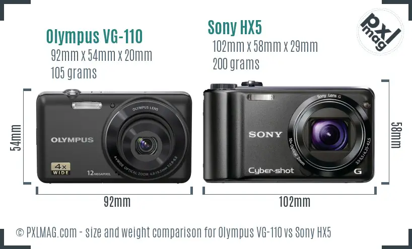 Olympus VG-110 vs Sony HX5 size comparison