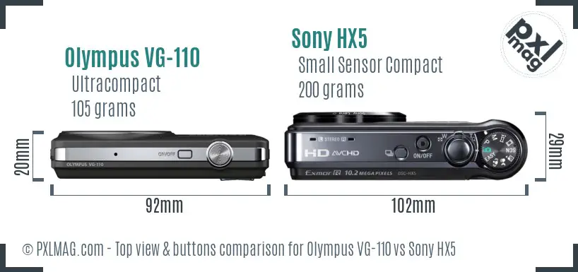 Olympus VG-110 vs Sony HX5 top view buttons comparison