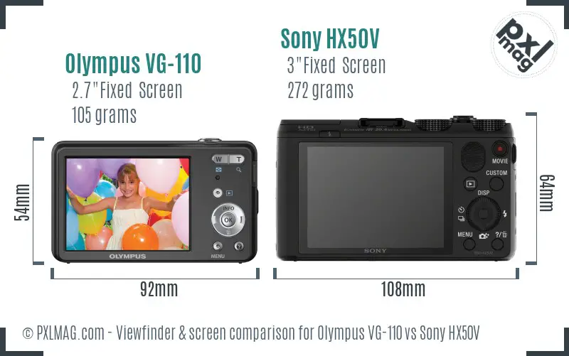 Olympus VG-110 vs Sony HX50V Screen and Viewfinder comparison