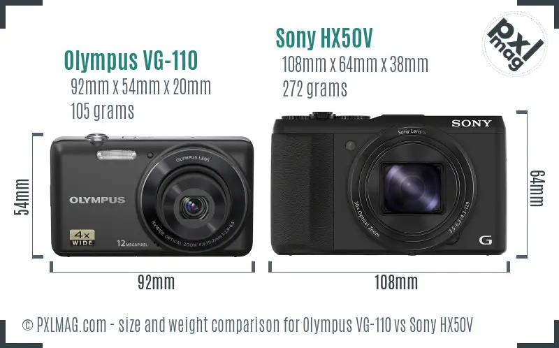 Olympus VG-110 vs Sony HX50V size comparison