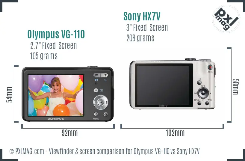Olympus VG-110 vs Sony HX7V Screen and Viewfinder comparison