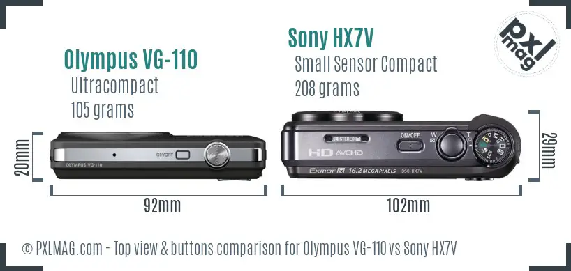 Olympus VG-110 vs Sony HX7V top view buttons comparison