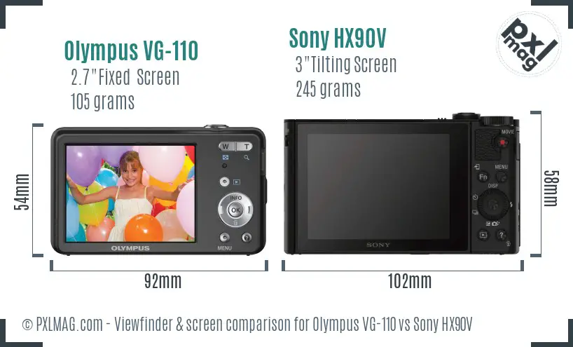 Olympus VG-110 vs Sony HX90V Screen and Viewfinder comparison