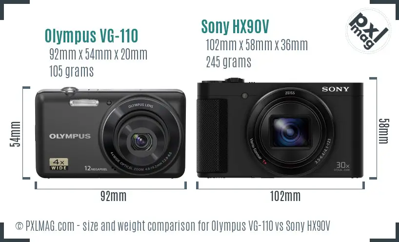 Olympus VG-110 vs Sony HX90V size comparison