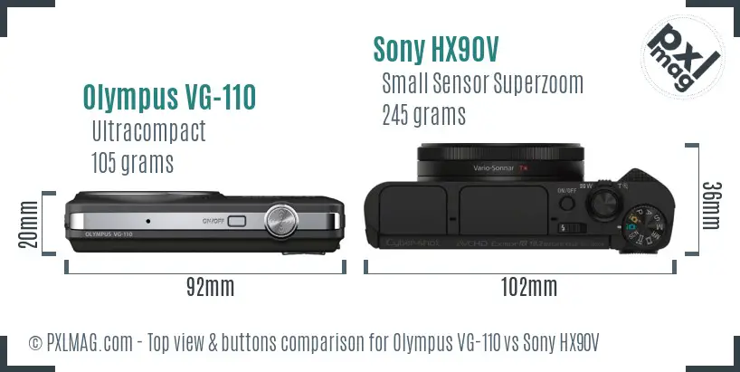 Olympus VG-110 vs Sony HX90V top view buttons comparison