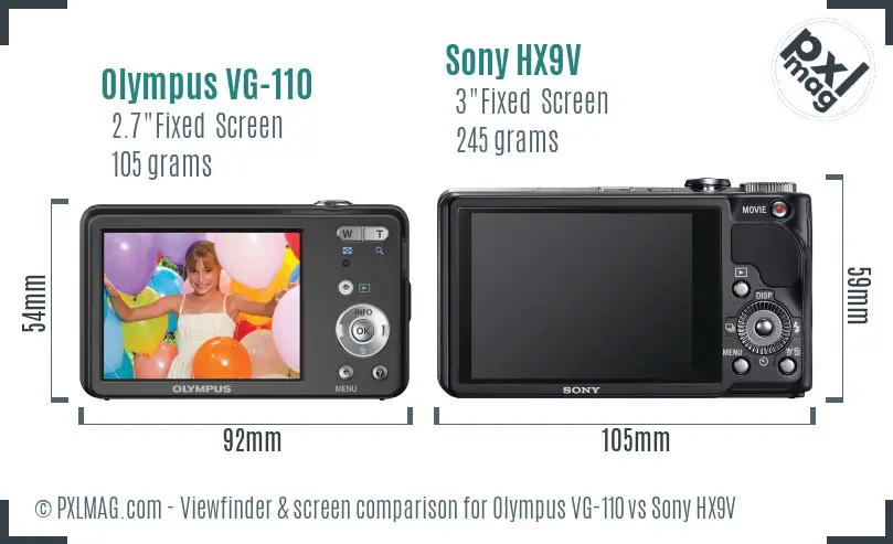 Olympus VG-110 vs Sony HX9V Screen and Viewfinder comparison